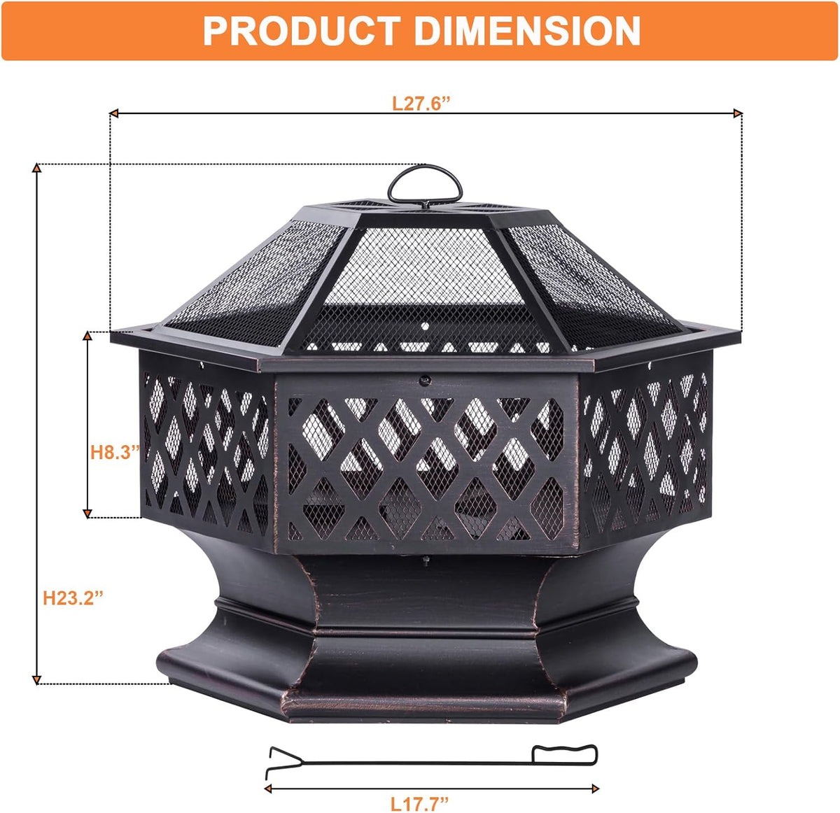 Panovue 28Inch Outdoor Fire Pit, Hexagon Shaped Wood Burning Firepit for Outside Bonfire, Patio, Backyard and Camping (Antique Bronze)