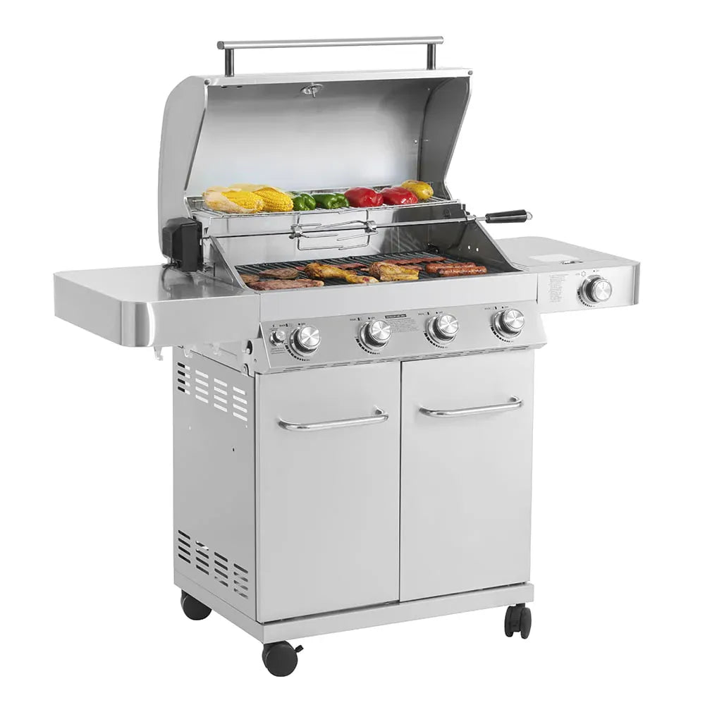 Monument Grills 17842 Stainless Steel 4 Burner Propane Gas Grill with Rotisserie