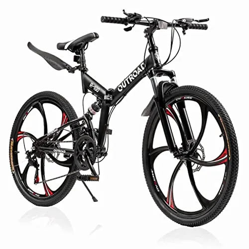 Outroad Folding Mountain Bike 26 Inch for Adult, 21-Speed Dual Suspension MTB Foldable Bicycle