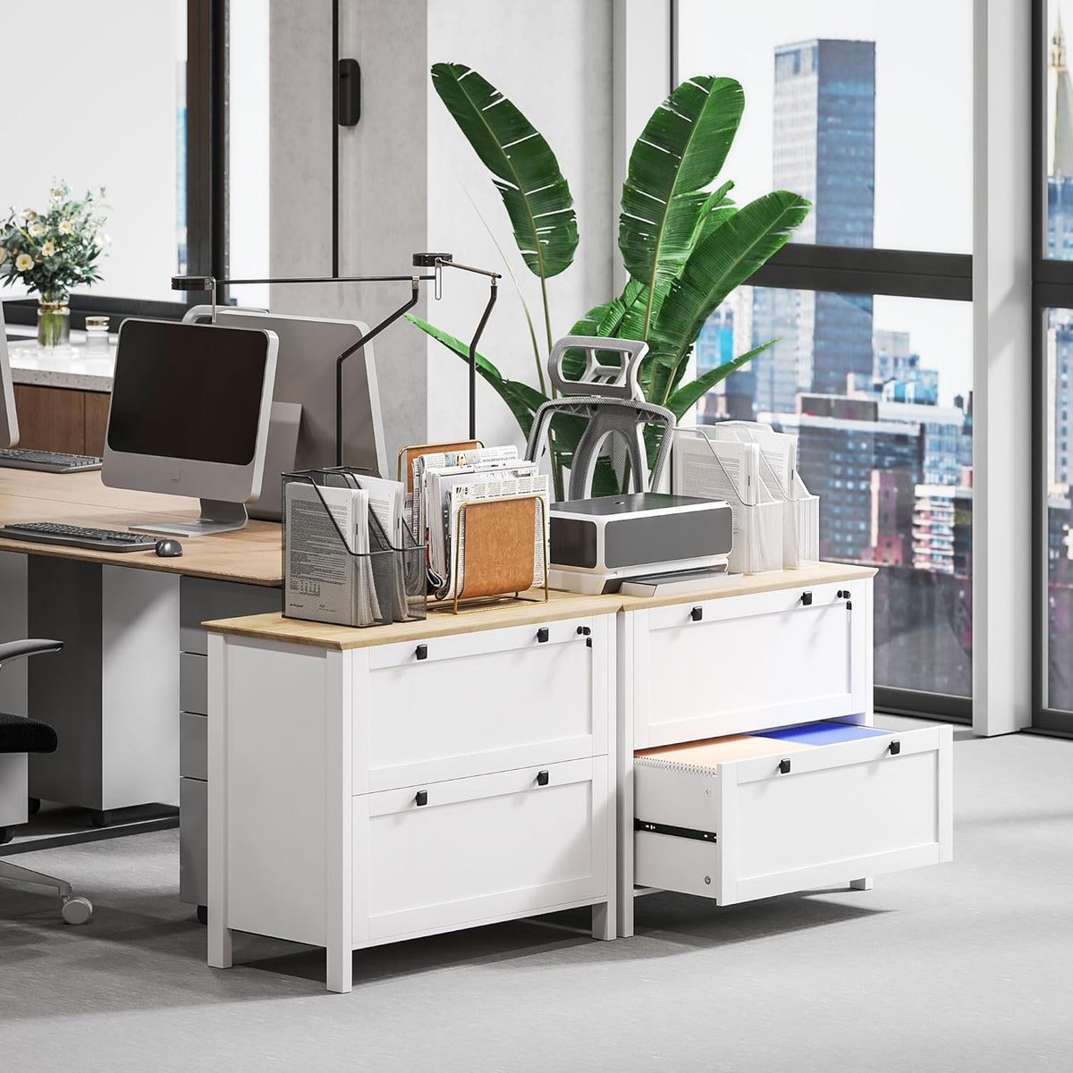 HOMCOM 2 Drawer File Cabinet with Lock, Lateral Filing Cabinet with Keys and Adjustable Hanging Bar for Letter, A4 and Legal Size for Home Office, White
