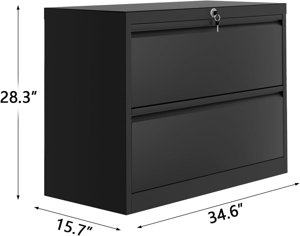 GarveeHome 2-Drawer File Cabinet with Lock, Metal Lateral Filing Cabinets for Letter/Legal Size Documents, Heavy Duty File Storage for Home Office, Black