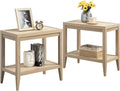 SICOTAS Rattan Nightstands Set of 2 - Boho Shelf Bedside Tables Narrow End Table Living Room Set of 2 Side Table with Rattan Storage Shelves for Small Space - Light Oak
