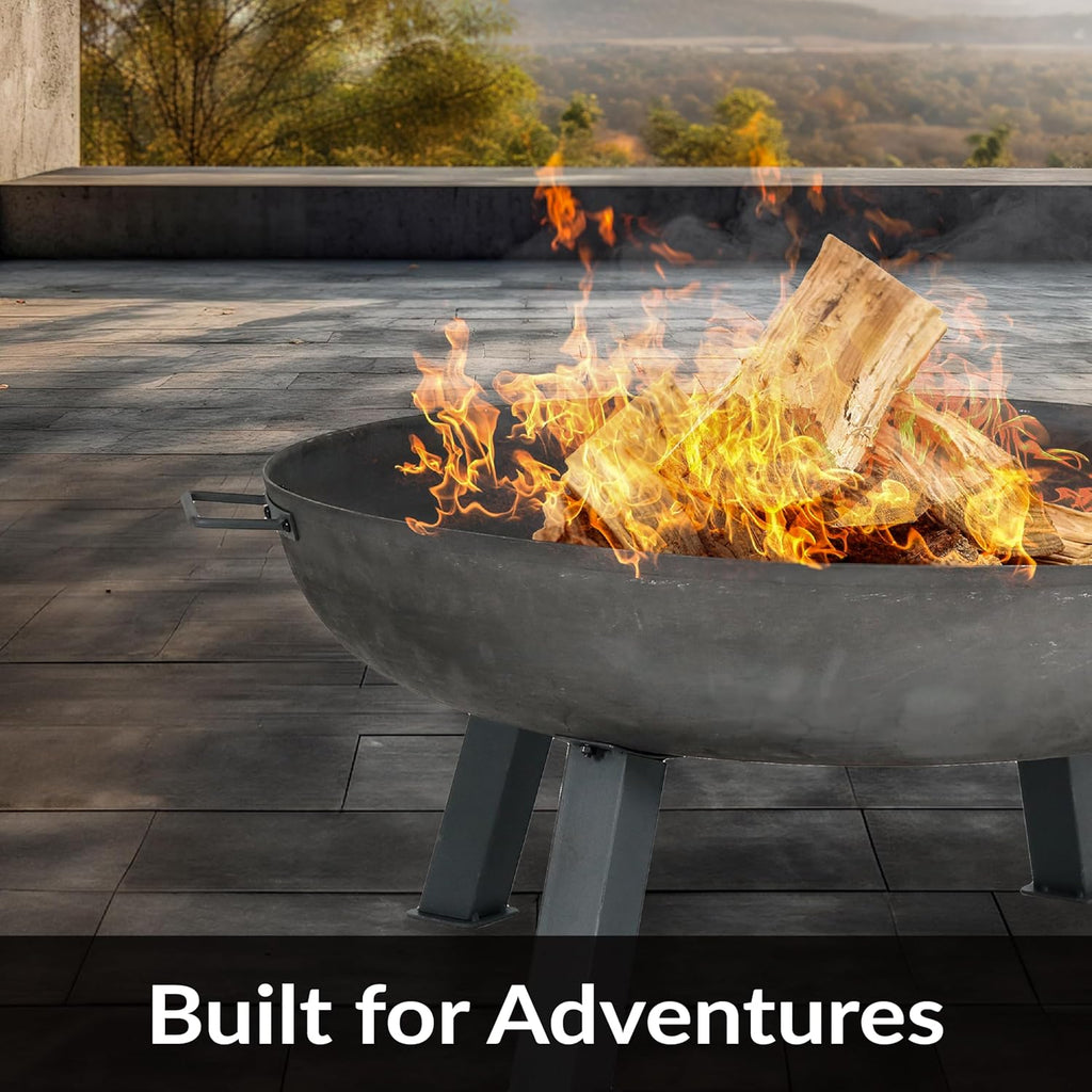 Sunnydaze Cast Iron Heavy Duty Fire Pit for Outside - Wood Burning Outdoor Fire Pit Bowl with Handles for Patio, Backyard, Camping - 34" - Gray