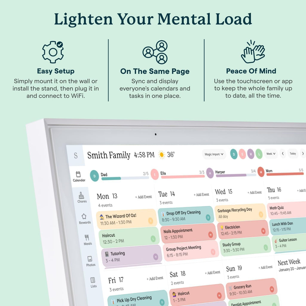 Skylight Calendar: 15-inch Wall Planner Digital Calendar & Chore Chart, Smart Touchscreen Interactive Display for Family Schedules – Wall Mount Included, Great for Organizing Your 2026 Calendar