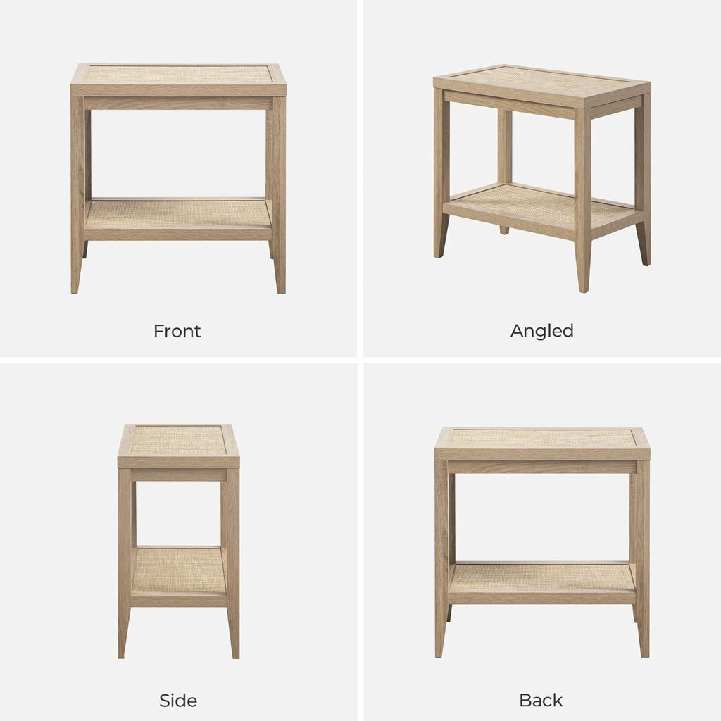 SICOTAS Rattan Nightstands Set of 2 - Boho Shelf Bedside Tables Narrow End Table Living Room Set of 2 Side Table with Rattan Storage Shelves for Small Space - Light Oak