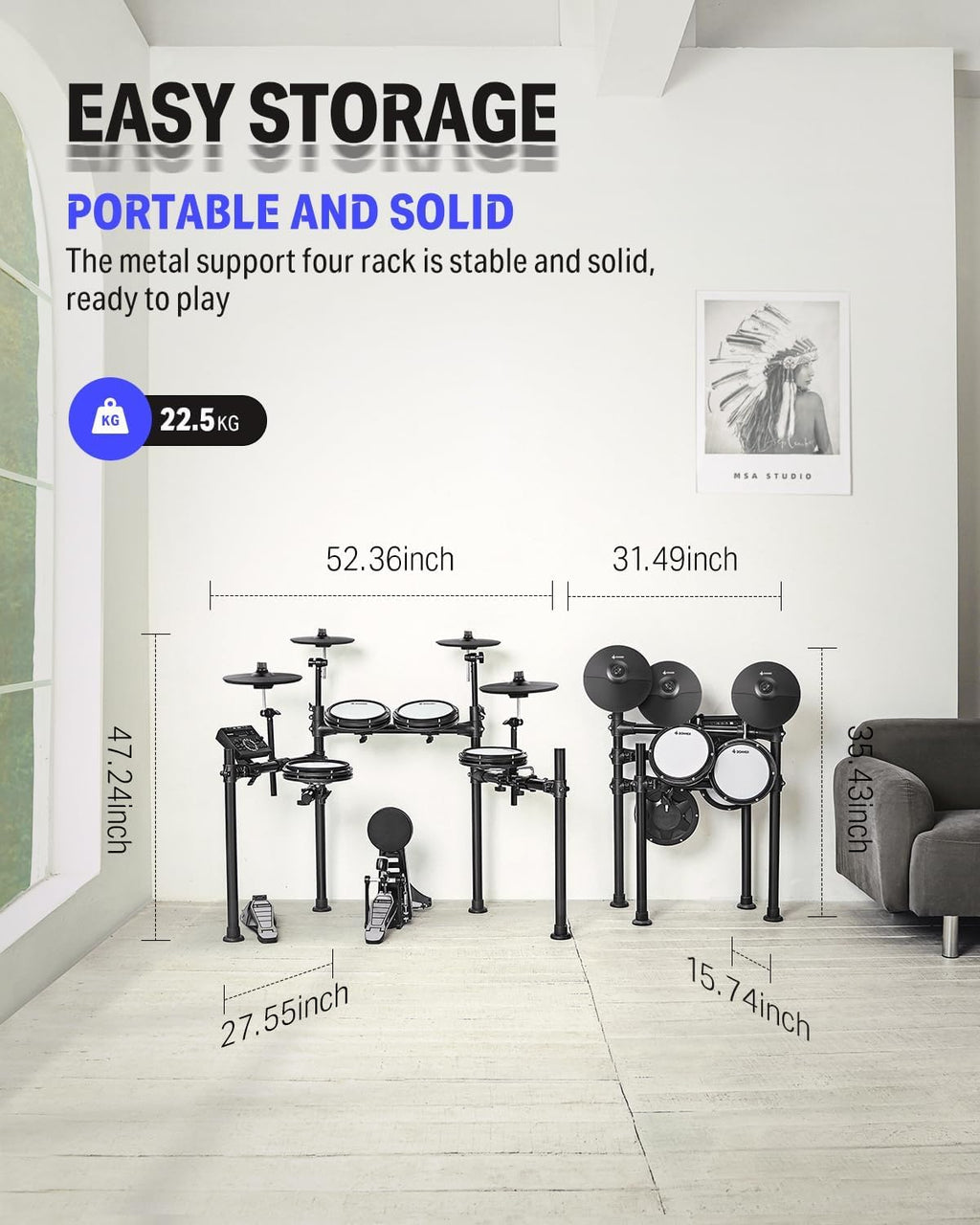Donner DED-200X Electronic Drum Set, Electric Drum Kit with Quiet Mesh Drum Pads, 2 Cymbals w/Choke, 31 Kits and 450+ Sounds, Throne, Headphones, Sticks, USB MIDI, Melodics Lessons (5 Pads, 4 Cymbals)