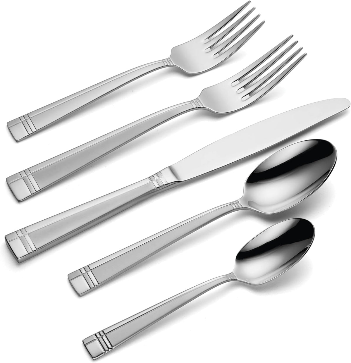 Oneida Silverware Set, Amsterdam 45-Piece Everyday Flatware Set, Service For 8, 18/0 Stainless Steel, Rust Resistant, Dishwasher Safe, Knives Spoons And Forks Set, Home And Kitchen (Silver, 45 Piece)