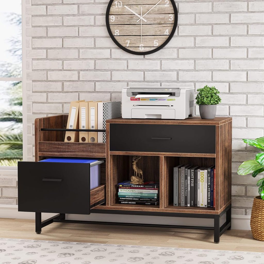 Tribesigns Rustic Brown 39 inch File Cabinet with 2 Drawers, Lateral Filing Cabinets, Printer Stand with Open Storage Shelves and Letter Size/A4 Size Drawer for Home Office
