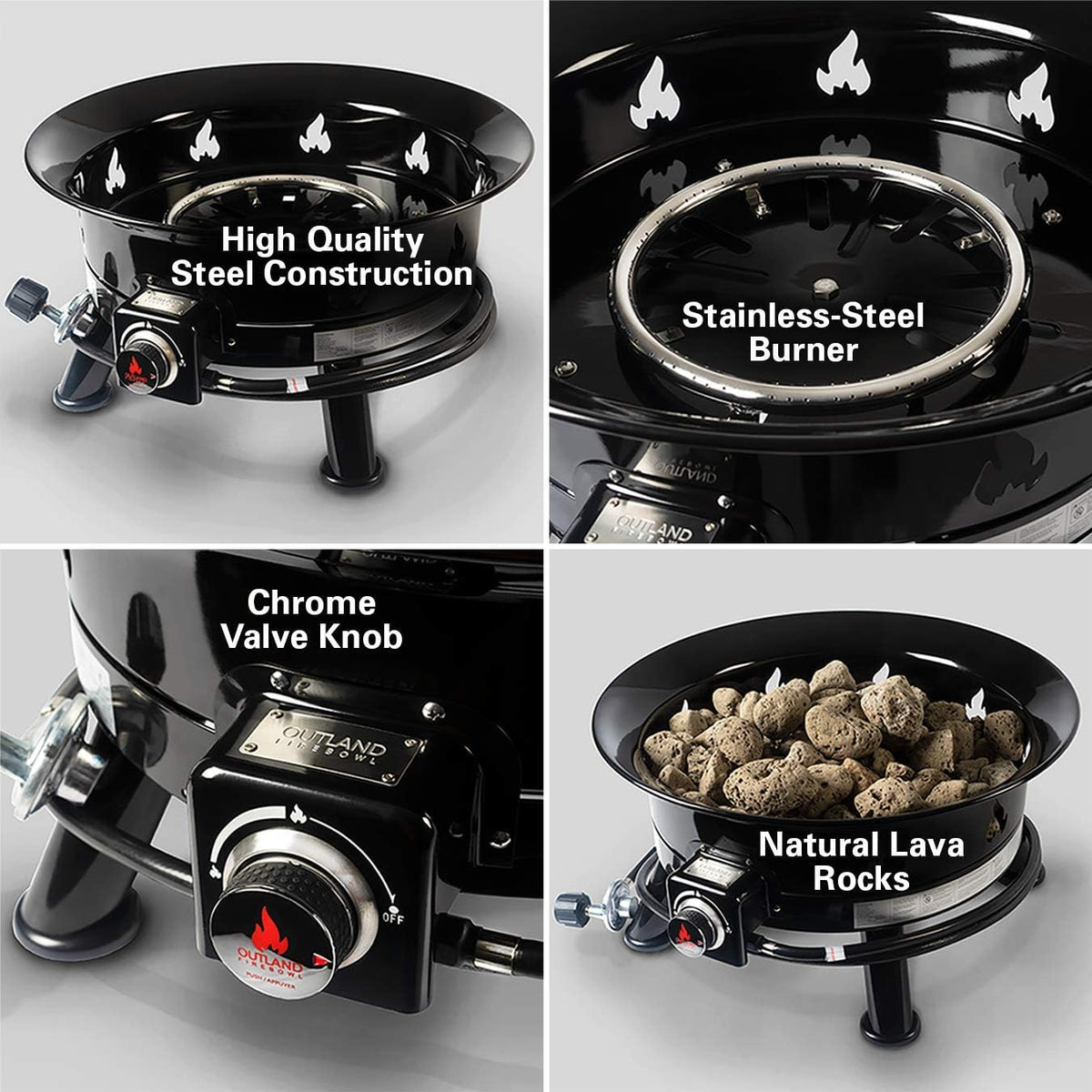 Outland Living Firebowl Smokeless Fire Pit, Round Outdoor Portable Propane Gas Fire Pit with UV and Weather Resistant Durable Cover, 24-Inch Diameter 58,000 BTU, Black, 883 Mega, For Outside Use