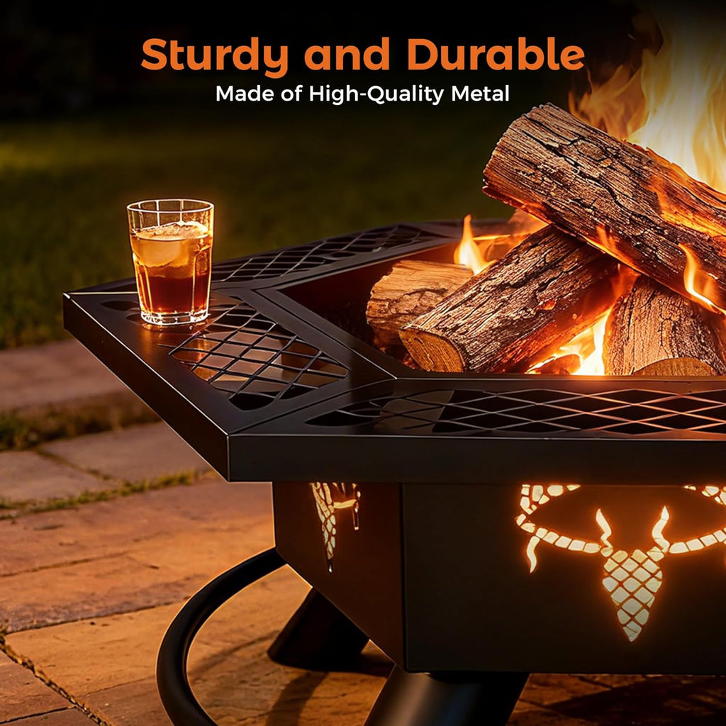 BALI OUTDOORS Fire Pit with BBQ, Outdoor Fire Pit for Wood Burning, Patio Firepits for Outside with Grill