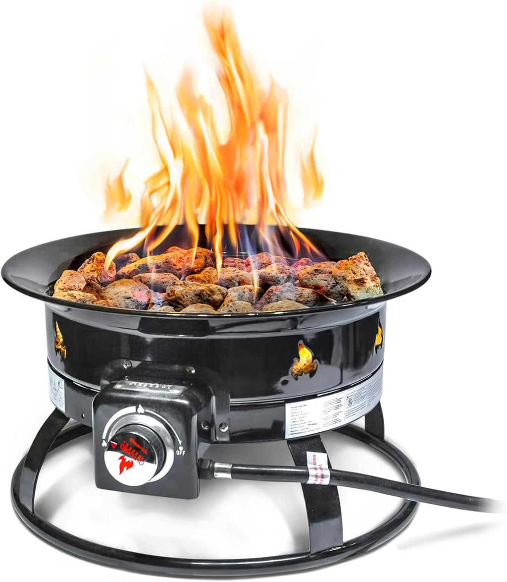 Outland Living Portable Propane Fire Pit, 19-inch, 58,000 BTU Smokeless Gas Firebowl | Perfect for Camping, Patio, Backyard, Tailgating, Deck, RV| Black 823 Standard