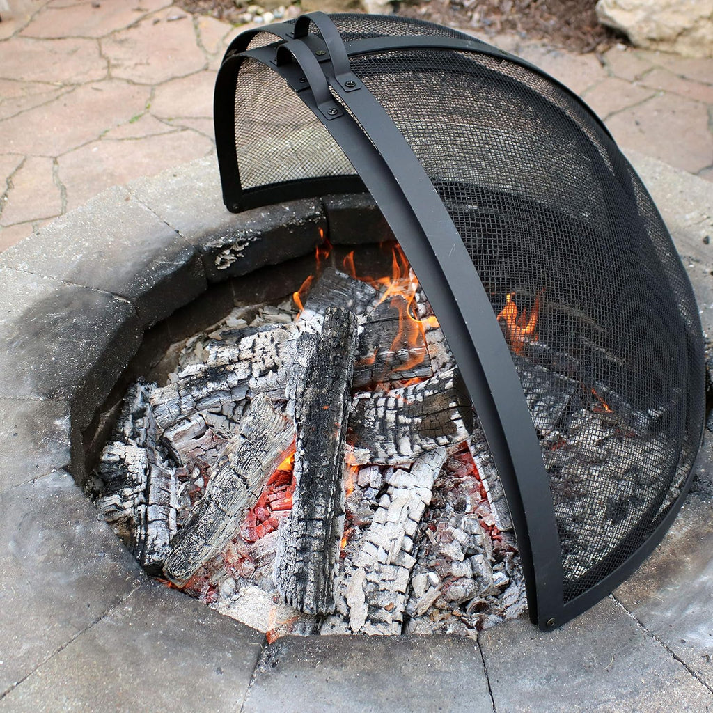 Sunnydaze Round Fire Pit Spark Screen Cover - Easy-Opening Outdoor Fire Pit Screen - Heavy‑Duty Steel Metal Mesh - 36" Diameter