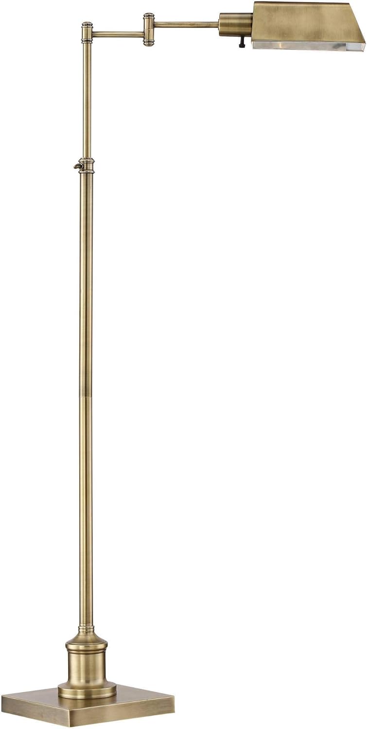 Regency Hill Jenson Traditional Farmhouse Metal Adjustable Pharmacy Floor Lamp Swing Arm 54" Tall Aged Brass Metal Shade Standing Pole Light for Living Room Reading House Bedroom Home Office