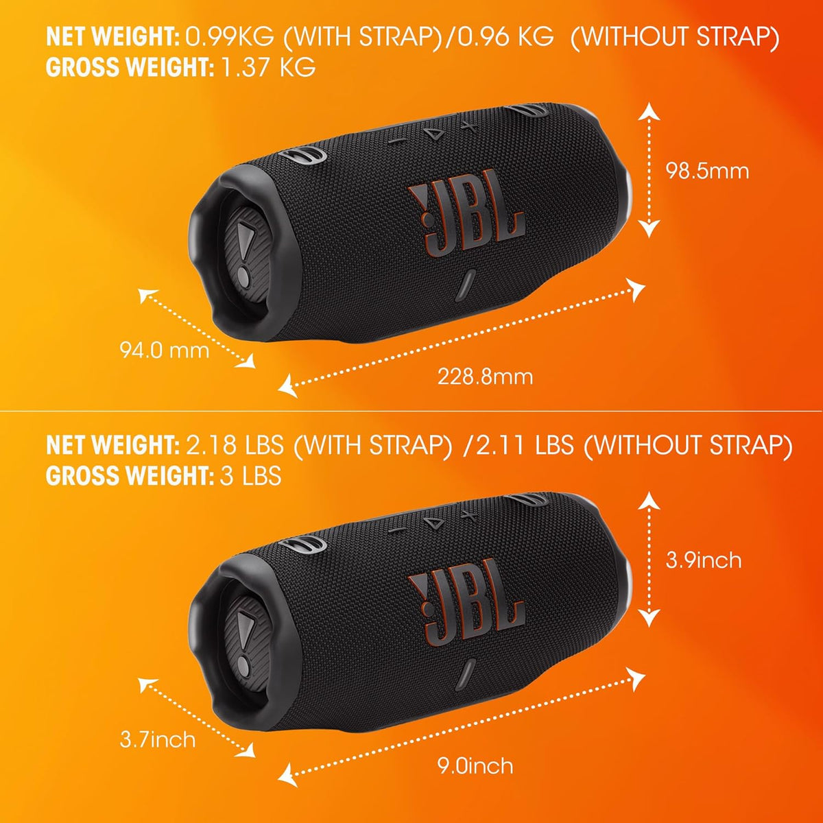 JBL Charge 6 - Portable Waterproof & Drop-Proof Bluetooth Speaker, Bold JBL Pro Sound with AI Sound Boost, 28Hrs of Playtime, Built-in powerbank & Comes with a Sturdy/Removable Carrying Strap (Black)