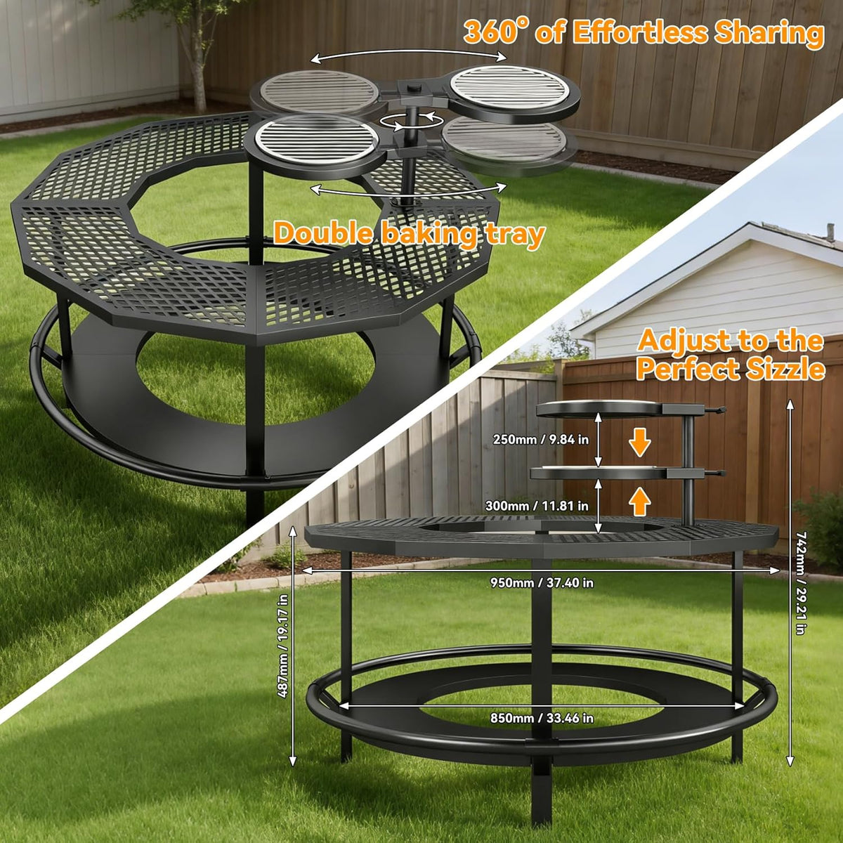 Fire Pit Surround Tabletop - 360° Fire Pit Guard for Solo Stove Bonfire & Ranger, Portable Protective Barrier for Wood Burning Fire Pits Up to ⌀21", UV-Resistant Outdoor Fabric (Firepit Not Included)