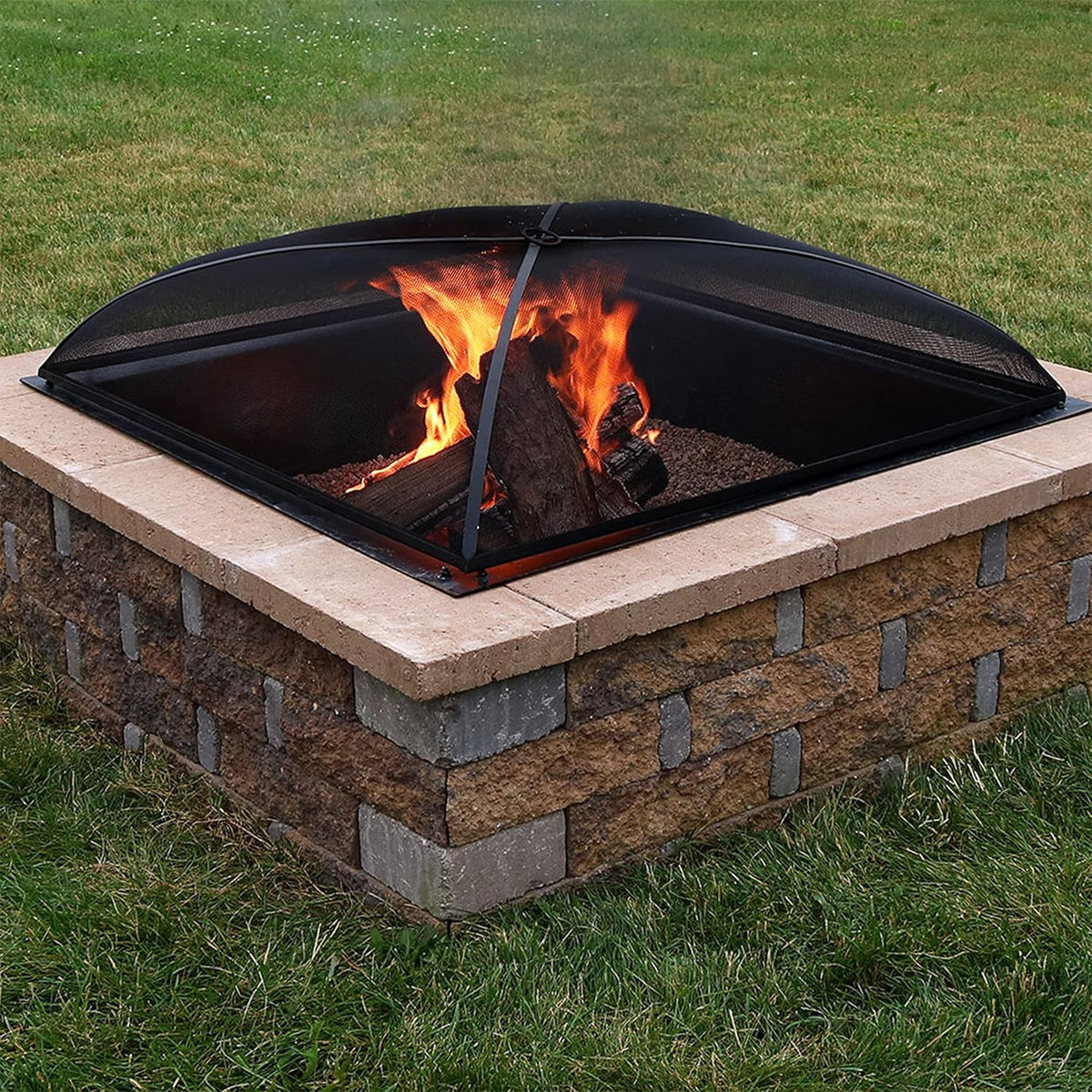 Sunnydaze Heavy-Duty Steel Mesh Fire Pit Spark Screen Cover - Outdoor Fire Pit Screen Cover - Square - Black - 36-Inch