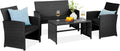 Best Choice Products 4-Piece Outdoor Wicker Patio Conversation Furniture Set for Backyard w/Coffee Table, Seat Cushions - Black/Black