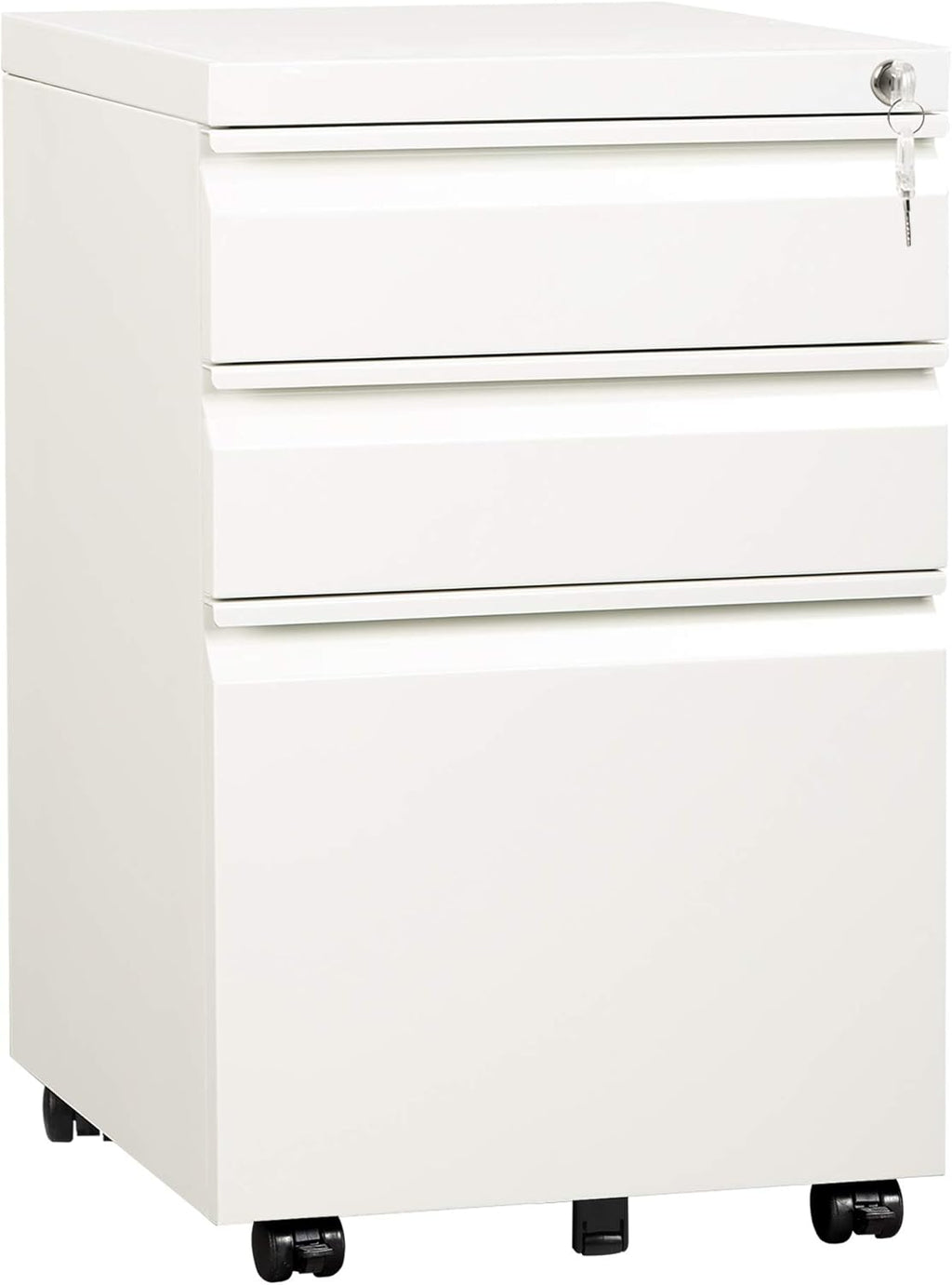 DEVAISE 3 Drawer Mobile File Cabinet with Lock, Under Desk Metal Filing Cabinet for Home Office/Legal/Letter/A4 File, Fully Assembled Except Wheels, White