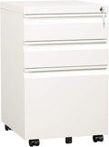 DEVAISE 3 Drawer Mobile File Cabinet with Lock, Under Desk Metal Filing Cabinet for Home Office/Legal/Letter/A4 File, Fully Assembled Except Wheels, White