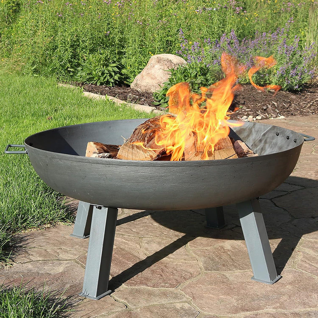 Sunnydaze Cast Iron Heavy Duty Fire Pit for Outside - Wood Burning Outdoor Fire Pit Bowl with Handles for Patio, Backyard, Camping - 34" - Gray