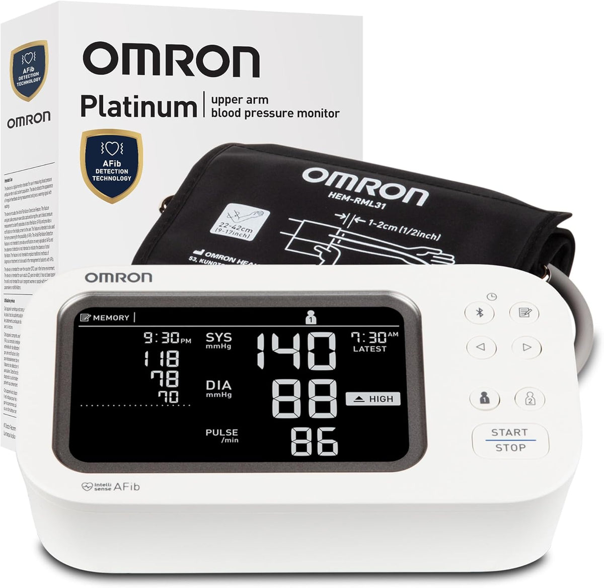 OMRON Platinum Blood Pressure Monitor for Home Use & Upper Arm Blood Pressure Cuff - #1 Doctor & Pharmacist Recommended Brand - Clinically Validated - AFib Detection - Connect App