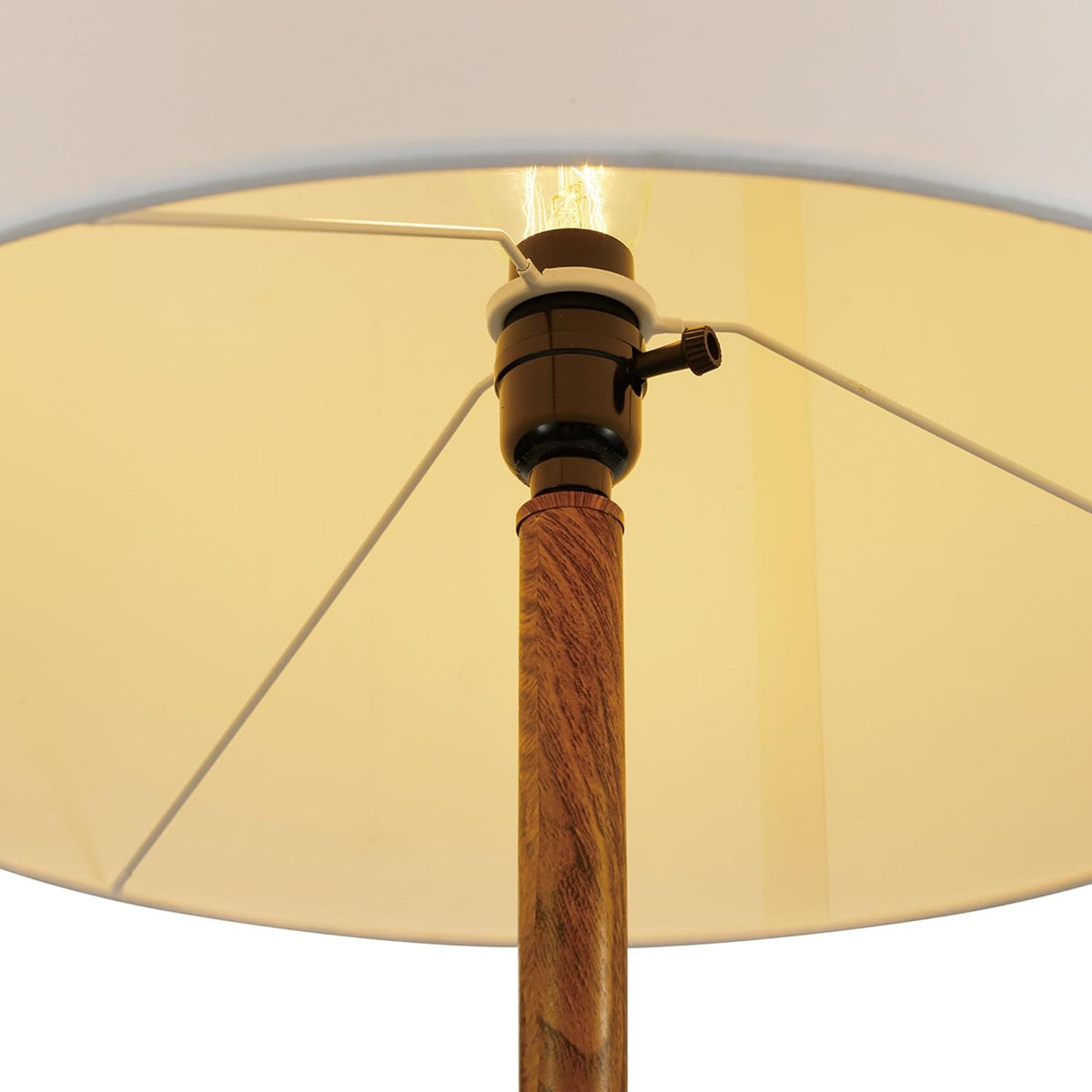 Globe Electric Novogratz x Globe Harrington 65" Floor Lamp, 2-Tone Faux Wood Base, White Fabric Shade, Socket Rotary Switch 67225