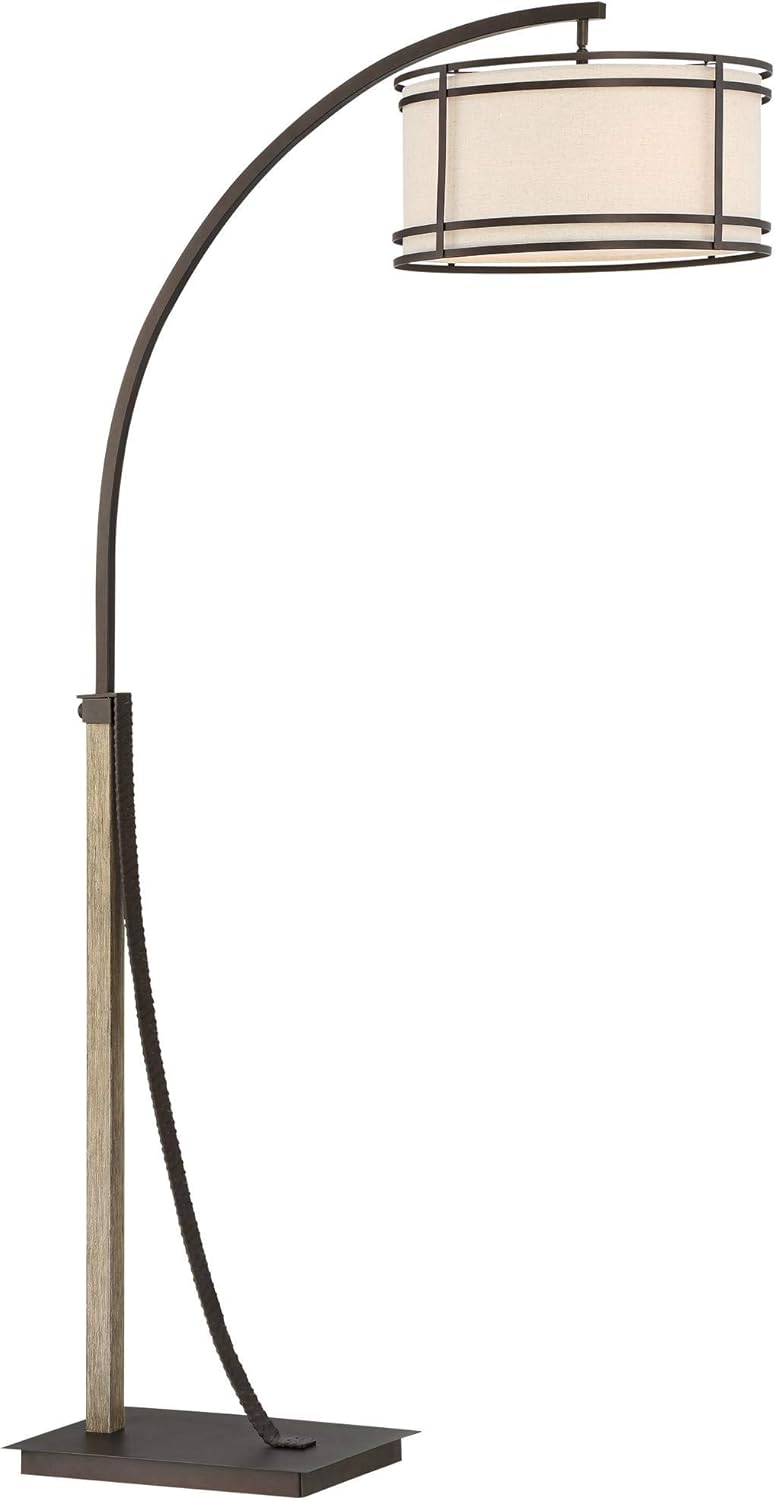 Franklin Iron Works Gentry Industrial Rustic Farmhouse Arc Floor Lamp 71 1/2" Tall Oil Rubbed Bronze 2-Light Oatmeal Fabric Drum Shade for Living Room Reading Bedroom Office House Home Decor