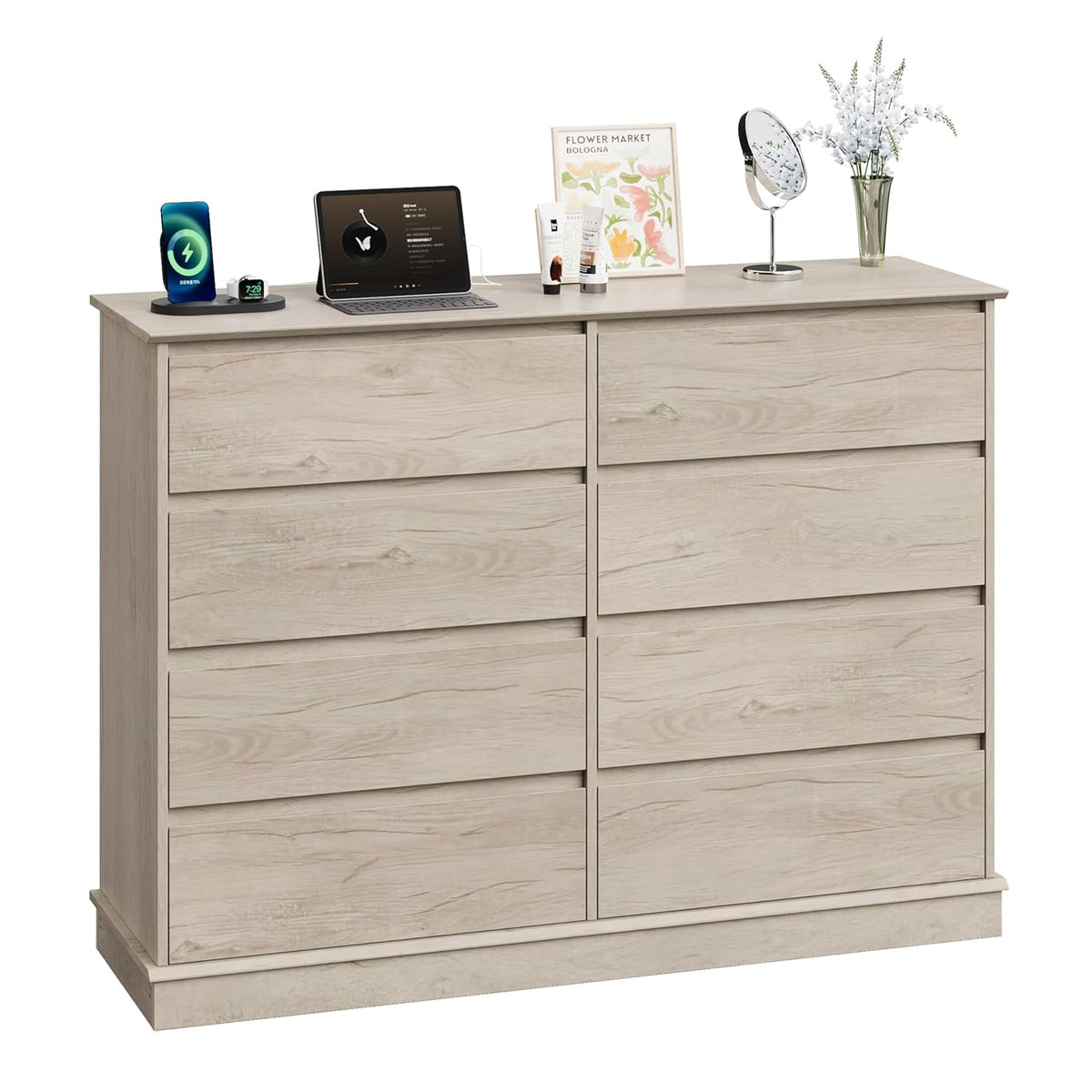 GarveeHome 8 Drawer Dressers for Bedroom, Chest of Drawers with Deep Drawers, Large Double Dresser for Closet with Wide Top, Horizontal Wooden Dresser for Living Room, Hallway, Kids Room, Oak
