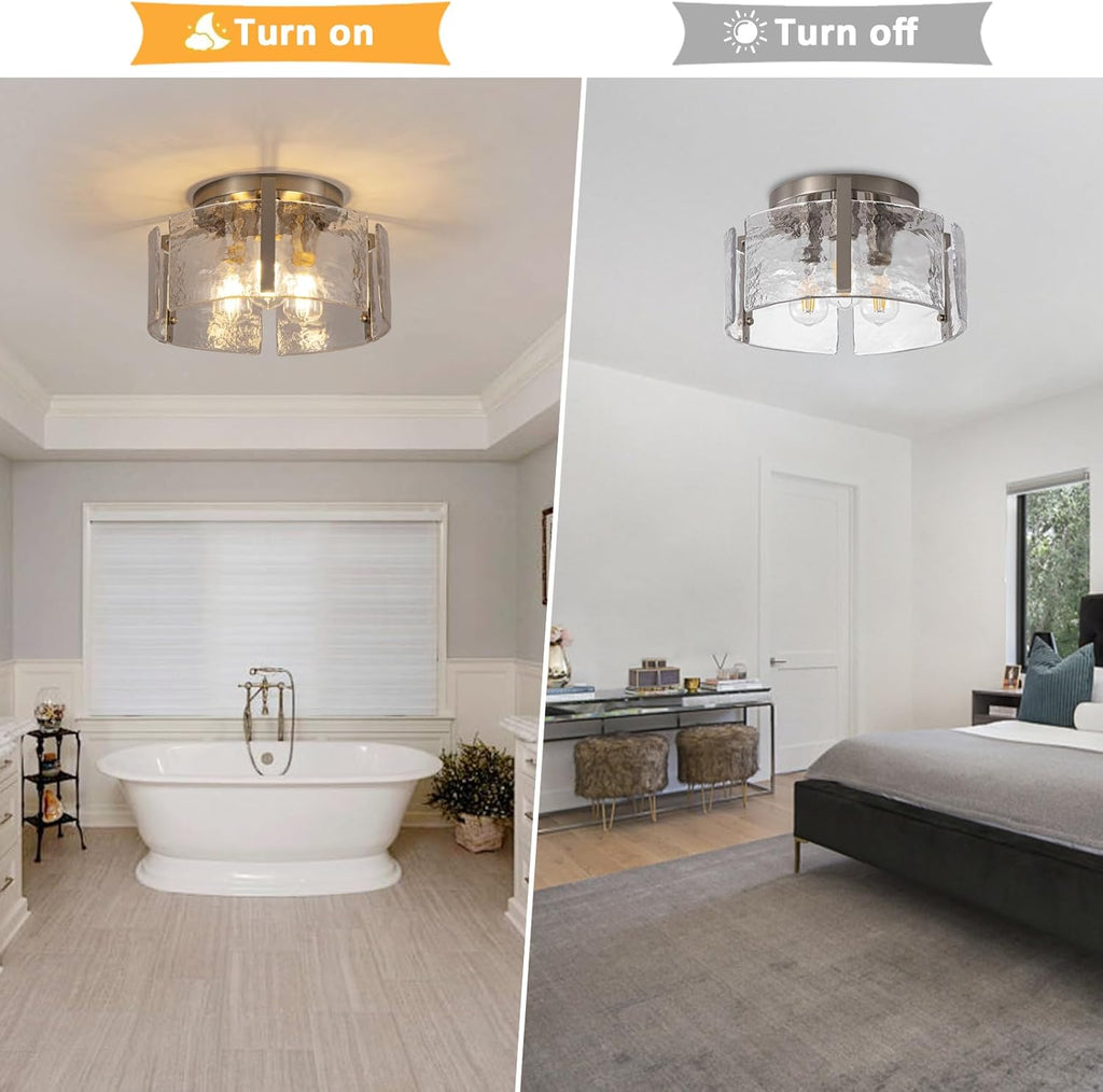 Modern Semi Flush Mount Ceiling Light Fixture, Nickel Hallway Light Fixtures Ceiling Mount, Dimmable Foyer Kitchen Lighting Fixtures Ceiling Lights for Bedroom Bathroom Dining Room Laundry Room