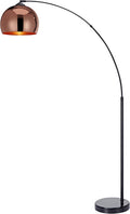 Teamson Home Arquer 66.93" Arc Floor Lamp for Living Rooms, Home Offices, Dining Rooms, Bedrooms with Faux Black Marble Base and Rose Gold Bell Shade