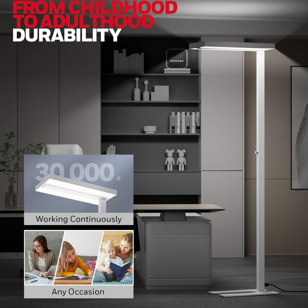 Honeywell LED Floor Lamp Modern - 02E GEN Sunturalux Eye Caring Tall Standing Light, 8000LM 4000K Natural Daylight Dimmable Reading Lampara for Home Office Living Room Bedroom