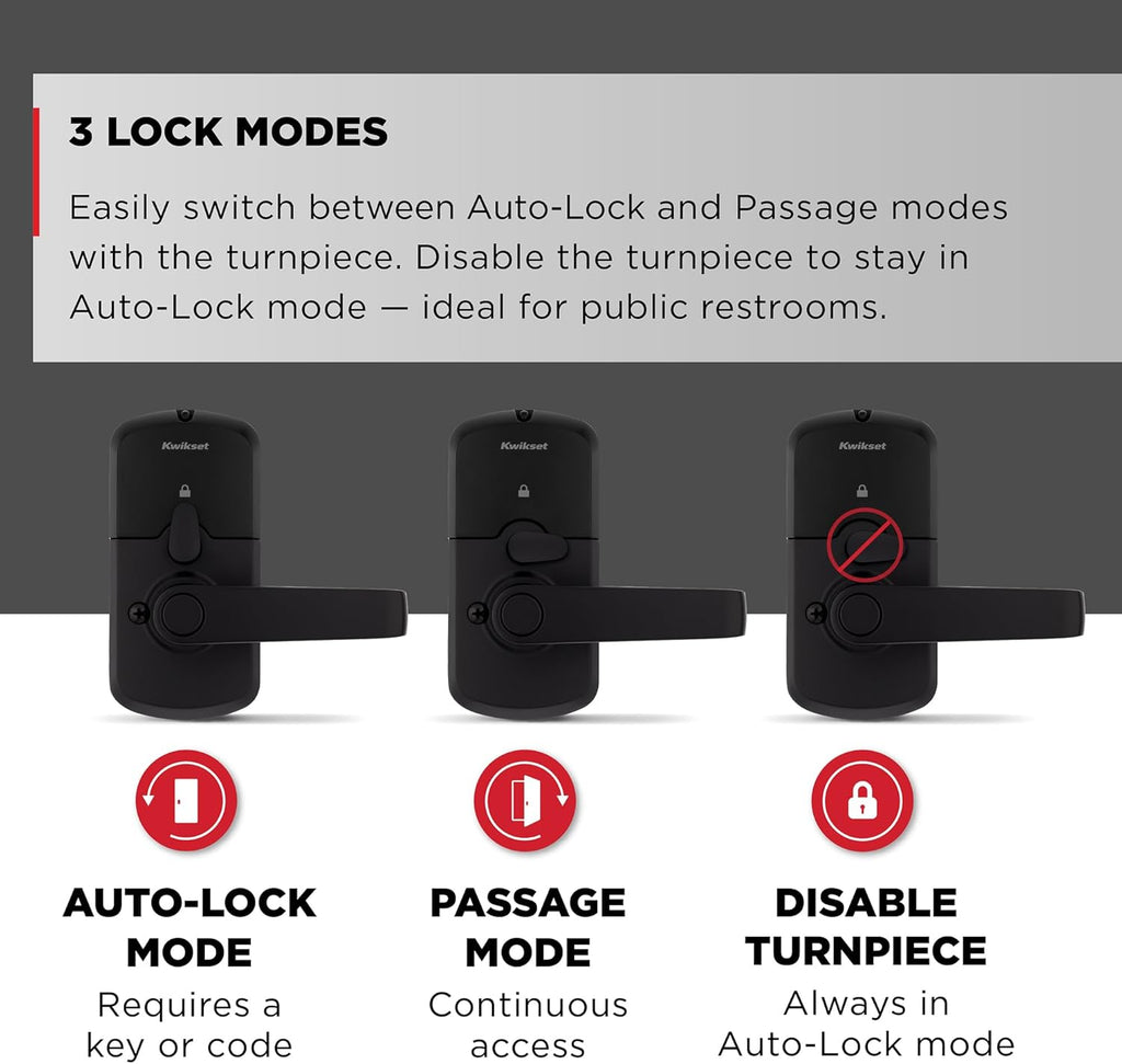 Kwikset SmartCode 955 Light Commercial 10-Button Keypad Matte Black Electronic Kingston Lever, Featuring Convenient Keyless Entry, 3-Year Battery Life and High Traffic Durability