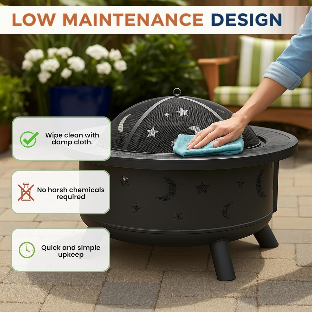 Fire Pit - 32-Inch Outdoor Wood Burning Firepit with Screen, Poker, and Cover - Outdoor Fire Pits for Backyard, Deck, or Patio by Pure Garden (Black)
