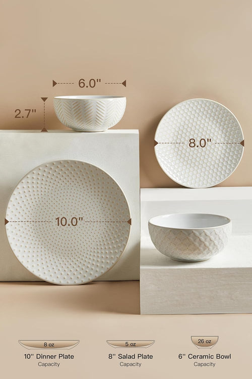 24 Piece Dinnerware Sets for 8, Premium Stoneware Plates and Bowls Sets, Microwave & Dishwasher Safe, Elegant Dishes for Entertaining & Special Occasions – A Stunning Gift for Large Families
