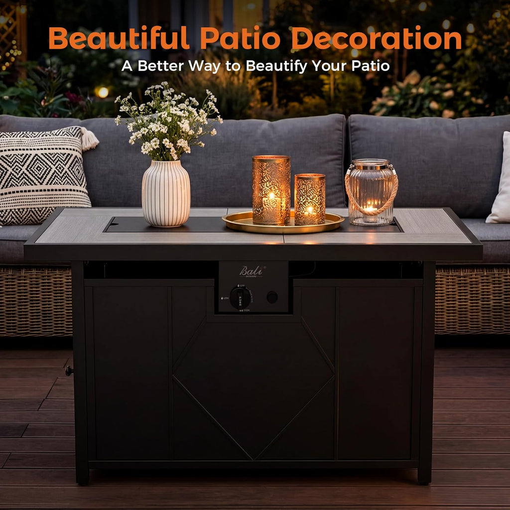 BALI OUTDOORS 42 inch Propane Fire Pit Patio Outdoor Fire Pit Table Large Black Firepits for Outside Rectangular