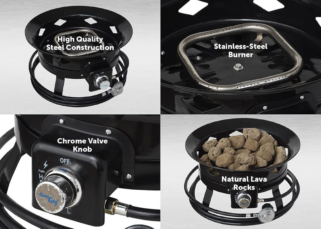 Flame King Smokeless Portable Propane Fire Pit Bowl, 19 inches, 58K BTU with Propane Grip Scale, Self Igniter, Cover, & Carry Straps for RV, Camping, & Outdoor Living