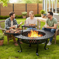 Wisteria Lane 3 in 1 43" Extra Large Fire Pit for Outside Wood Burning with 2 Adjustable Grills, Outdoor Fireplace with Lid and Fire Poker, BBQ & Bonfire & Round Metal Table for Patio, Backyard