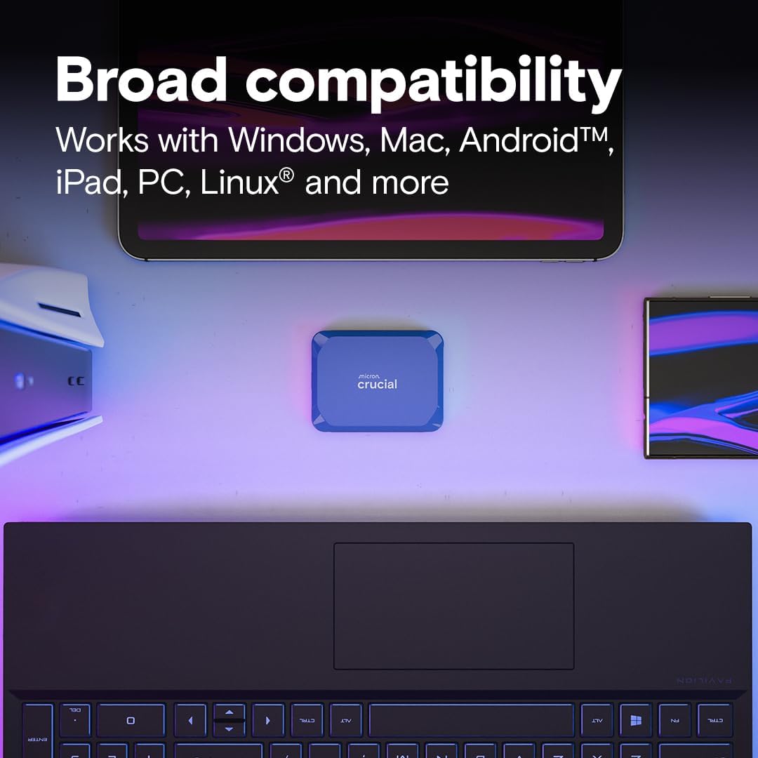 Crucial X10 8TB Portable SSD, Up to 2,100MB/s, USB 3.2 USB-C, External Solid State Drive, Compatible with Windows, Mac & Android, Durable Storage for Games, Photos & Files, Blue - CT8000X10SSD9-02