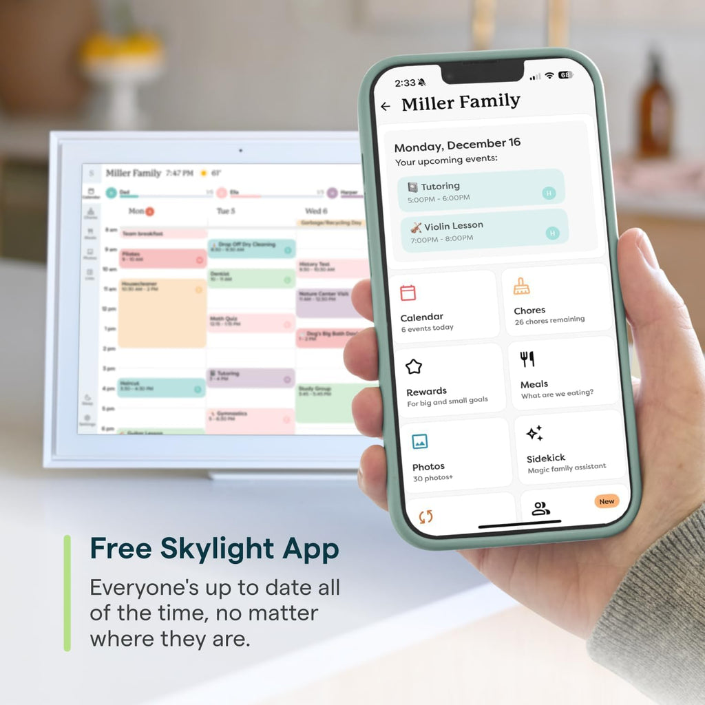 Skylight Calendar: 15-inch Wall Planner Digital Calendar & Chore Chart, Smart Touchscreen Interactive Display for Family Schedules – Wall Mount Included, Great for Organizing Your 2026 Calendar