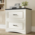 FEZIBO Farmhouse File Cabinet, 30" Lateral Filing Cabinet with 2 Drawers and Hanging Rods, Storage Wood Cabinet for Home Office, Living Room, Bedroom, Pure White