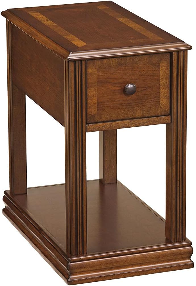 Signature Design by Ashley Breegin Chair Side End Table, 1 Drawer, 1 Fixed Shelf, Veneers, Wood, 13.13" W x 22.13" D x 23" H, Brown
