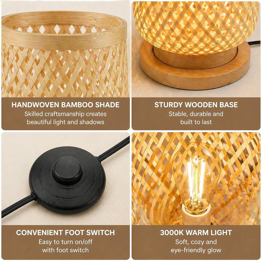 MIXL-Farmhouse Style Bamboo Floor Lamp,Large Wicker Indoor Floor Light,Boho Standing Light Plug in,Modern Minimalist Standing Lamp for Living Room Bedroom