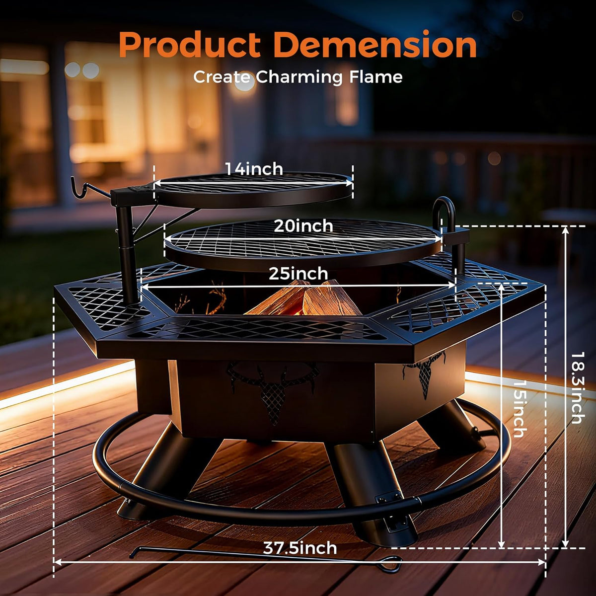 BALI OUTDOORS Fire Pit with BBQ, Outdoor Fire Pit for Wood Burning, Patio Firepits for Outside with Grill