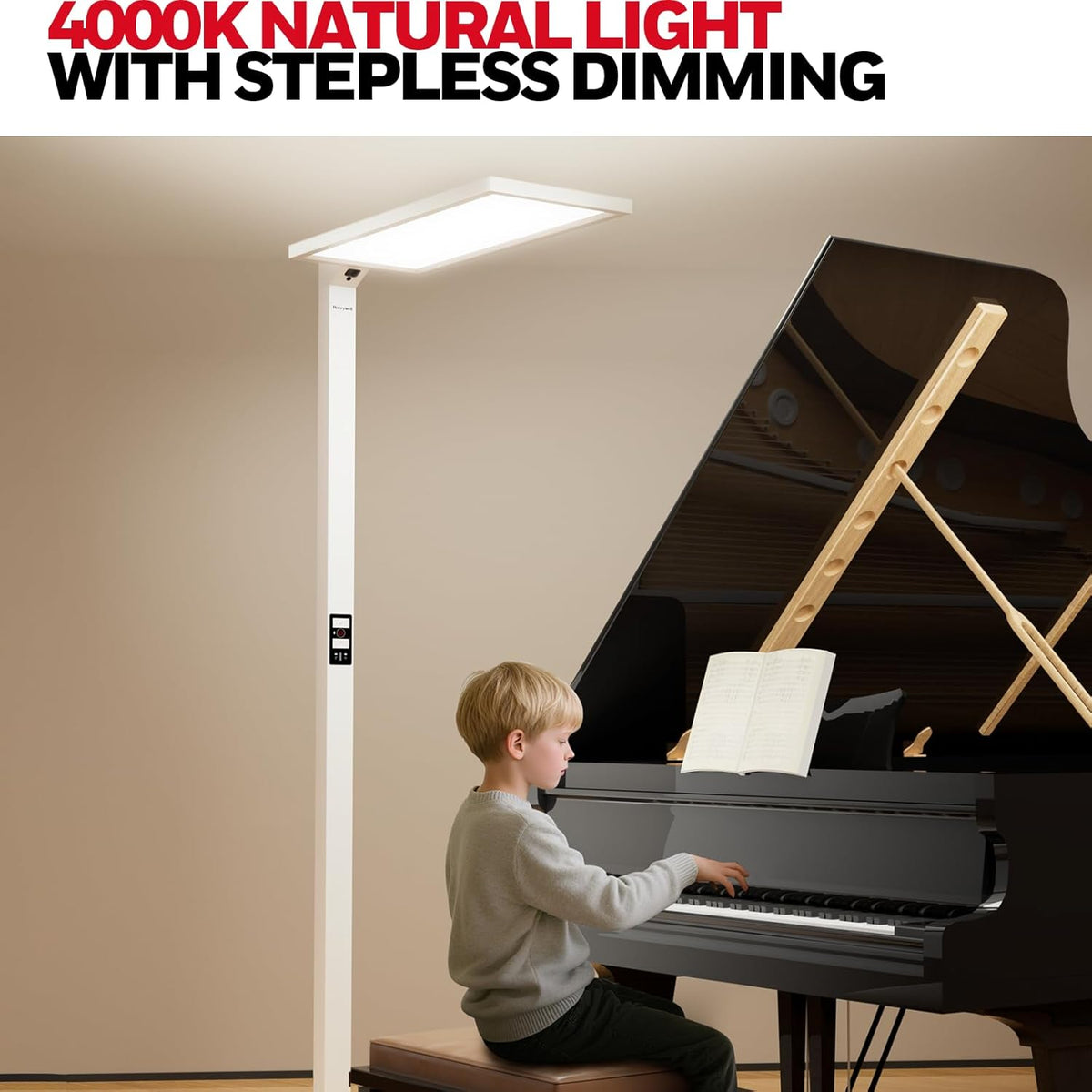 Honeywell 16500LM LED Floor Lamp - 06E Ultra Sunturalux Eye Caring 4000K Natural Daylight Modern Tall Reading Lamp, 160W Dual Light Source Dimmable Standing Light for Home Office Living Room Bedroom