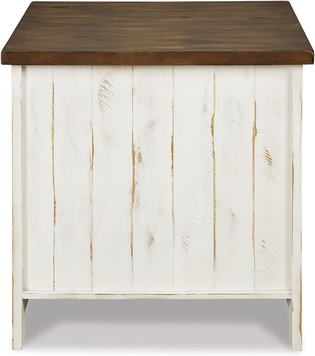Signature Design by Ashley Wystfield Farmhouse End Table with Storage, Distressed White & Brown Finish