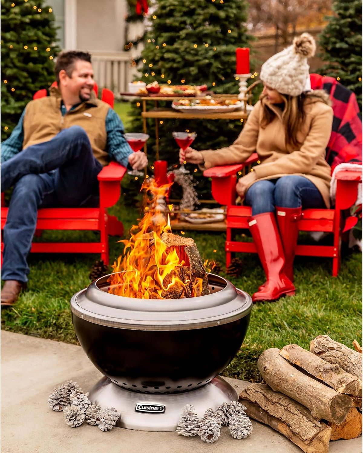 Cuisinart 24” Cleanburn Smokeless Fire Pit with Removable Base for Ash, Portable Wood Burning Outdoor Fireplace, Stainless Steel Smoke Free Outdoor Heater, Enhanced Airflow and Easy Cleanup