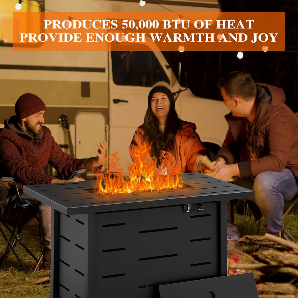 Walsunny 43 inch Outdoor Propane Fire Pit 50,000 BTU Gas Fire Pit Table with Lid, Waterproof Cover, Rectangle Gas Firepit Table for Garden/Patio, CSA Certification