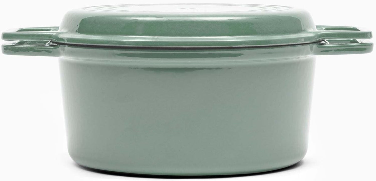Misen 7 QT Enameled Cast Iron Dutch Oven - Chip-Resistant Enamel Coating - Thick Iron Core For Heat Retention - Large Cooking Surface - Oven Safe, Induction Compatible - Grill and Silicone Lid, Green