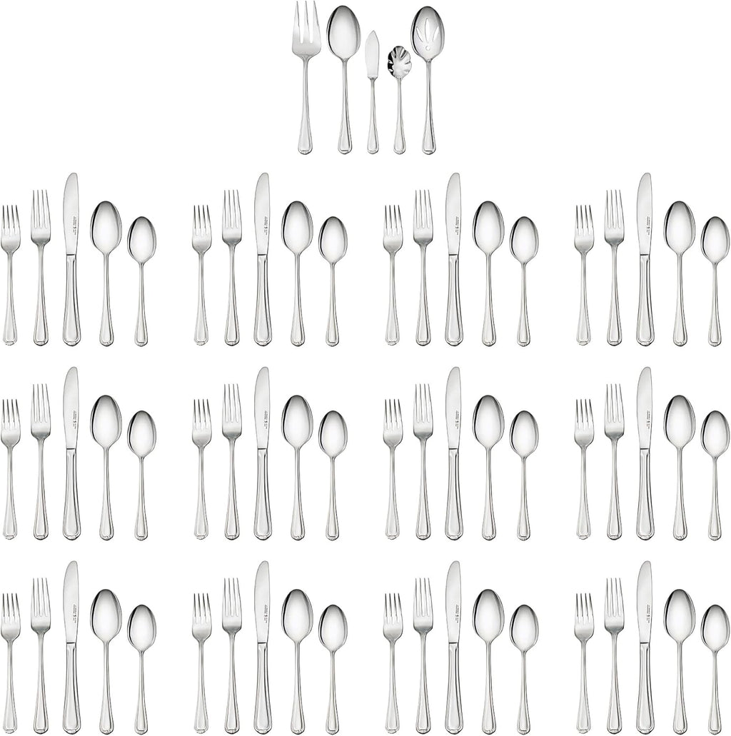 HENCKELS Alcea 65-Piece Flatware Set, Stainless Steel, Silver