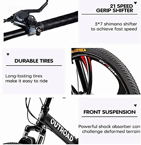Outroad Folding Mountain Bike 26 Inch for Adult, 21-Speed Dual Suspension MTB Foldable Bicycle